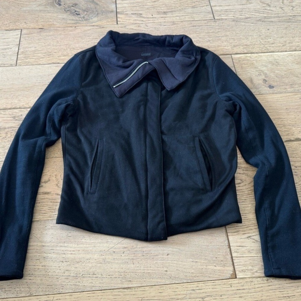 BlankNYC Womens Black Asymmetric Zip Moto Jacket Ribbed Sleeve Medium (1212)
